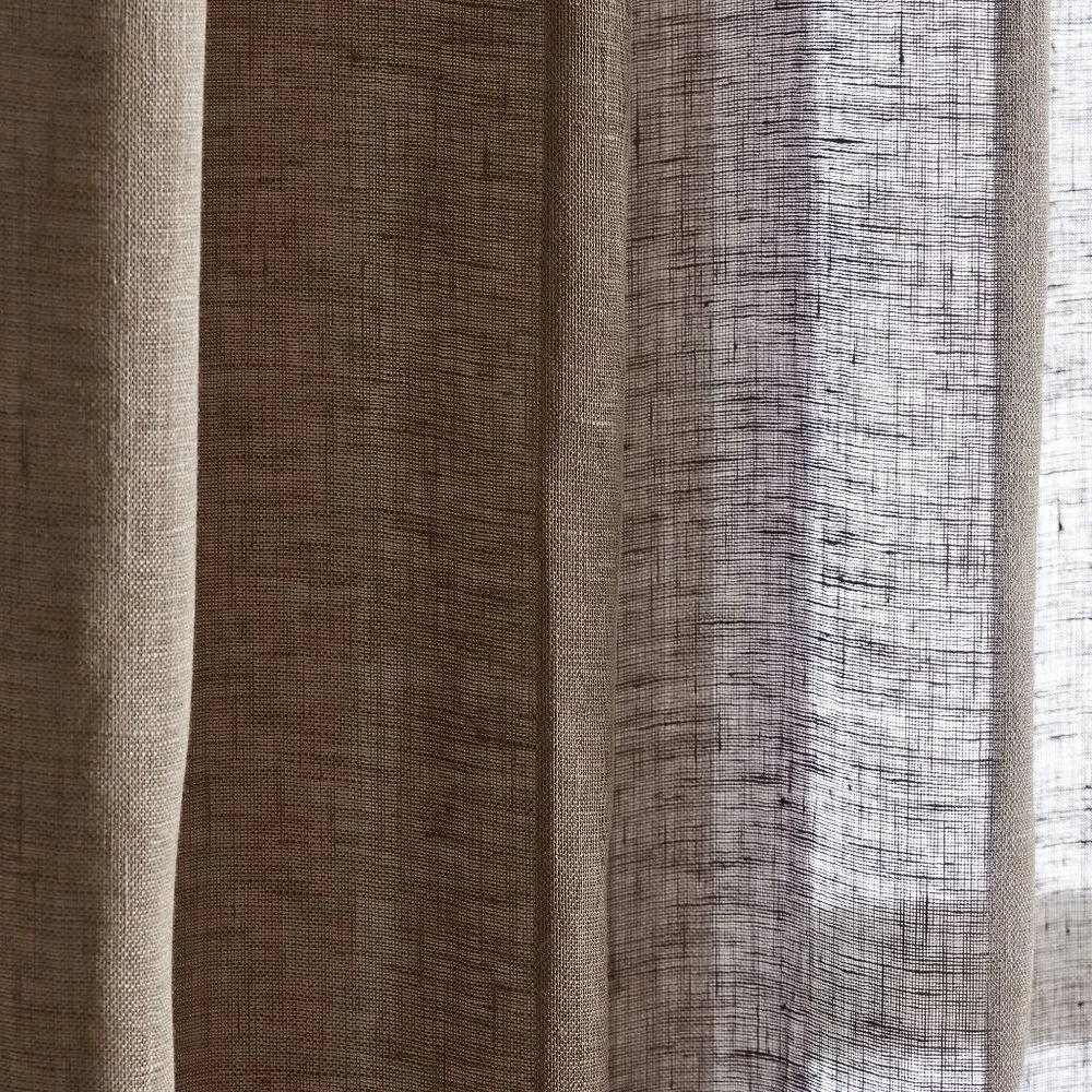 West Elm Sheer European Flax Linen Curtain - Mocha ( 2‎ Panels ) / New